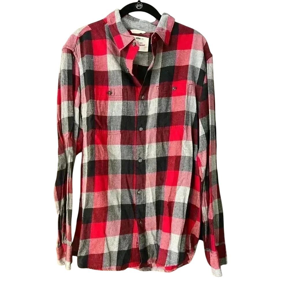 Urban Pipeline Men's Long Sleeve Button Up Plaid Flannel Shirt M Red Black E60